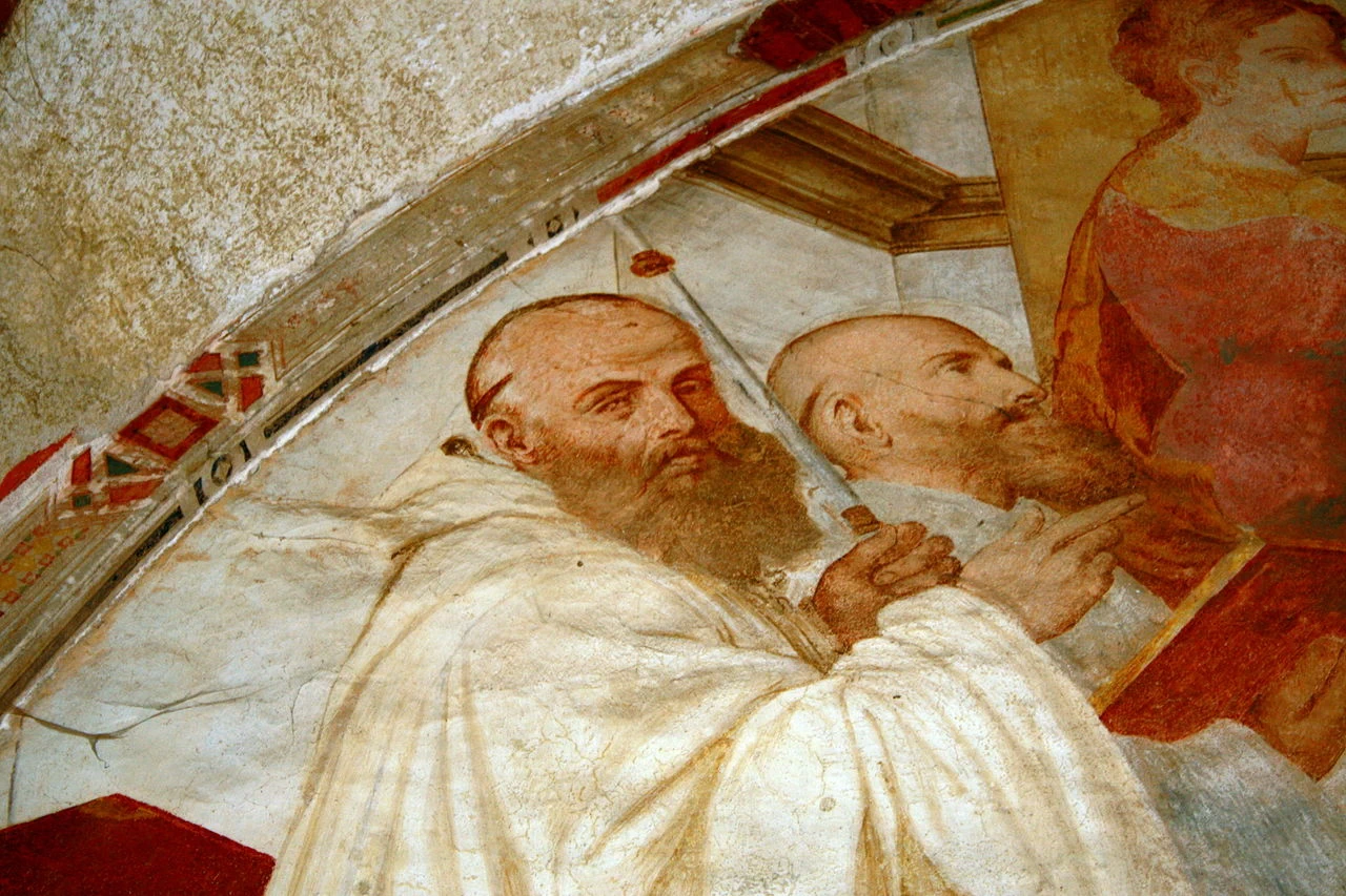 Madonna con Bambino onorata da Cistercensi - Abbazia di Chiaravalle, attribuito, dettaglio